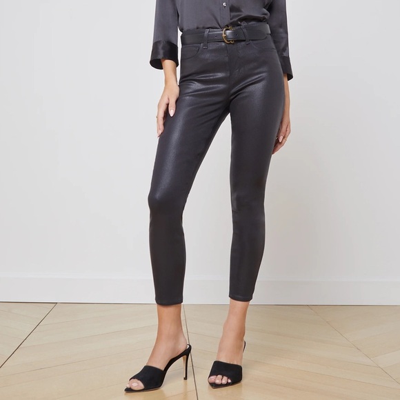 L'AGENCE Denim - l'agence jeans margot skinny high rise black foil coated denim women’s size 24